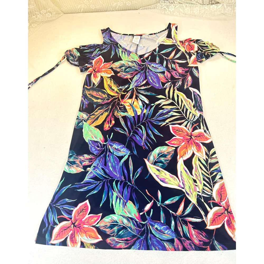 MSK Blouse Women L Black Tropical Stretch